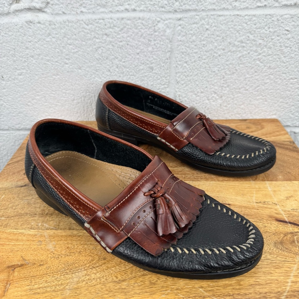 Vintage Weejuns G.H. Bass Kiltie Tassel Loafers Black Brown Leather Moc Toe